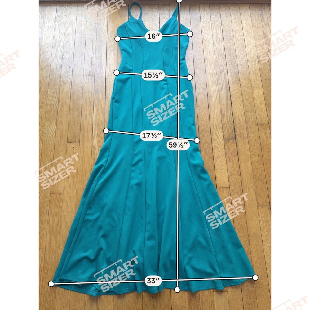 Vintage Y2K Jump Apparel Size 3/4 Teal Green V-Neck Seamed Mermaid Evening Gown - Picture 6 of 16